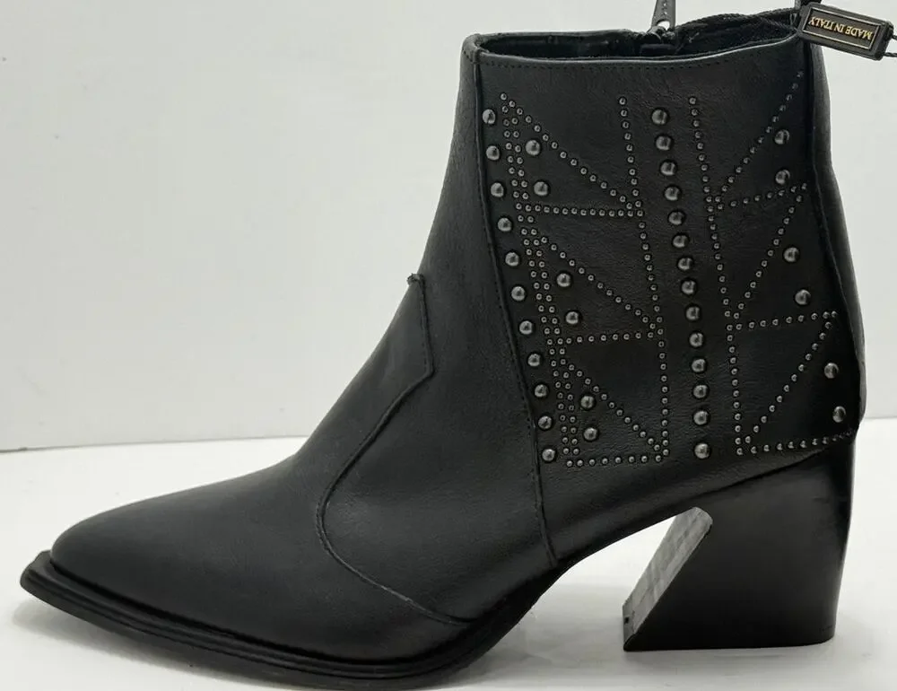 Emanuele Crasto Black Leather Studded Western Boots 40 EUR/9-9.5 US